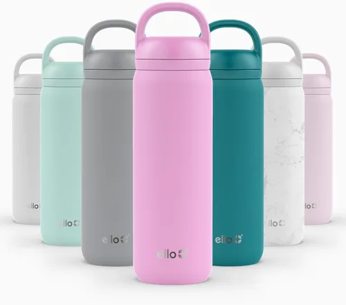 Vista 26 de Ello Cooper Twist - Botella de agua de acero inoxidable de 32 onzas con tapa para beber A prueba de fugas Doble pared y aislada al vacío Asa