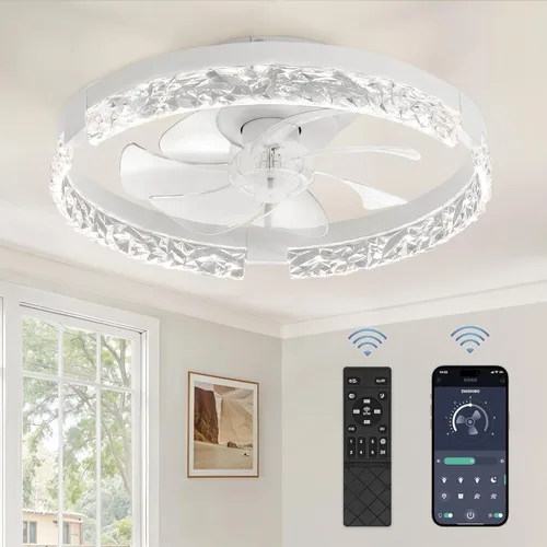 Vista 10 de ZMISHIBO Ventiladores de techo con luces, ventilador de techo de perfil bajo con luz y control remoto, ventilador de techo empotrado, reversible