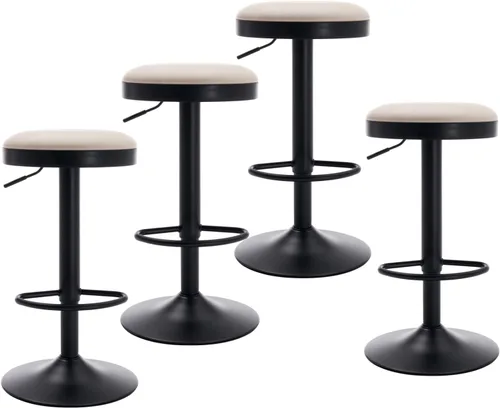 Vista 29 de CIMOTA Juego de 2 taburetes de bar redondos giratorios con espalda descubierta ajustable, taburete de bar moderno industrial para cocina, hogar