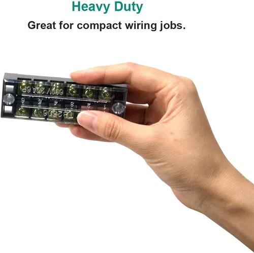 Vista 7 de MILAPEAK 10 piezas (5 juegos) Bloques de tira de terminal de tornillo de 6 posiciones de doble hilera 600 V 25 A con cubierta + tira de barrera