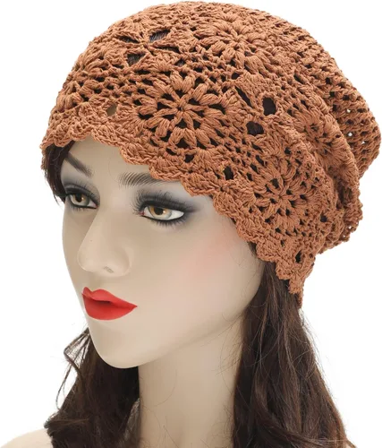Vista 2 de ZLYC Gorro holgado de algodón para mujer hecho a mano con corte de calavera floral de verano