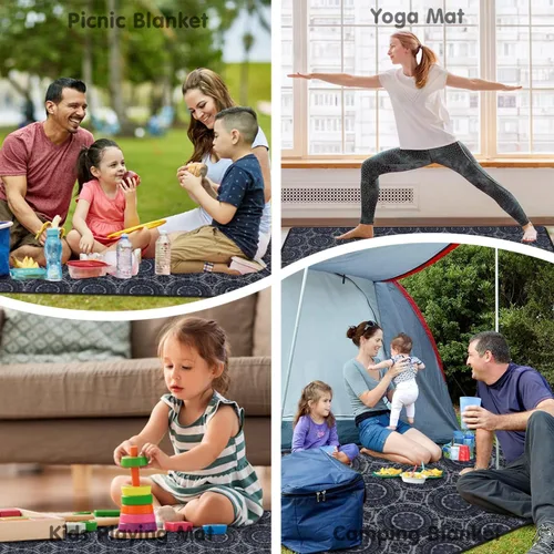 Vista 6 de Supfitness Manta de picnic extra grande impermeable plegable (60 x 80 pulgadas), manta de playa impermeable a prueba de arena, 3 capas para el aire