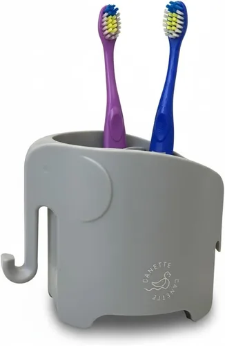El soporte original para cepillos de dientes Canette Elefante - Lindo organizador para tu baño. Soporte perfecto para cepillos de dientes para Gris