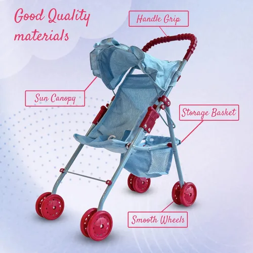 Vista 3 de Mi primer cochecito de muñeca bebé para niños pequeños de 3 años, niñas pequeñas Cochecito de bebé plegable para muñecas, cochecito de juguete