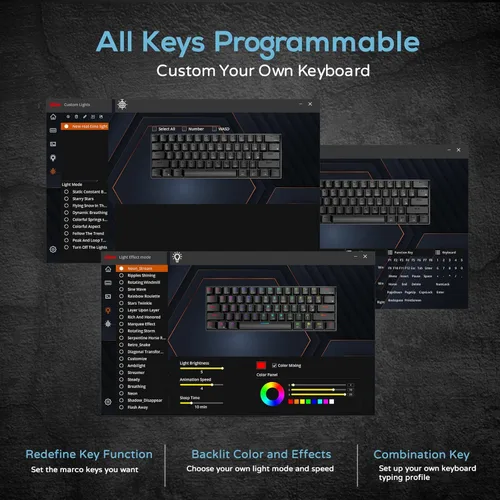 Vista 9 de RK Royal Kludge Teclado mecánico RK61 60%, cable en espiral, 2.4 GHzBluetoothcable, Bluetooth, 61 teclas, inalámbrico, RGB, cambio de tecla marrón