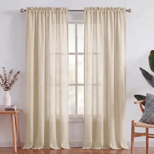 Vista 40 de Turquoize - Cortinas semitransparentes para sala de estar, cortinas de lino texturizado para dormitorio, con bolsillo para barra, tratamiento