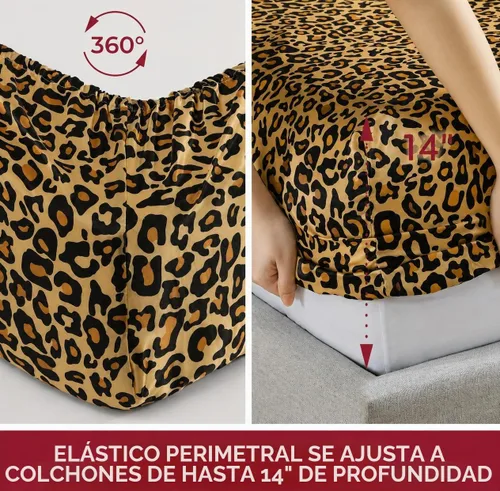 Vista 6 de Beatrice Home Fashions 100% Polyester Satin Queen Sheet Set, Leopard Leopardo