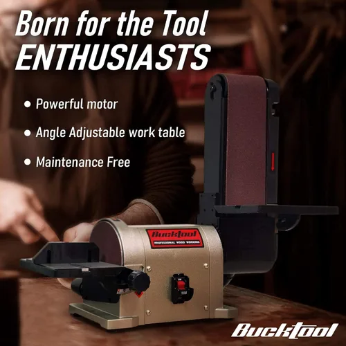 Vista 9 de BUCKTOOL lijadora de disco, de mesa, con motor de transmisión directa de 3/4 hp y base portátil
