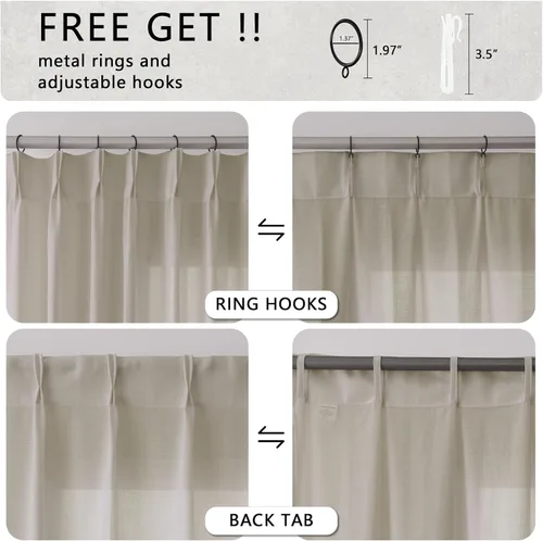 Vista 5 de Cortinas extra largas con pliegues de lino taupe beige de 132 pulgadas de largo para sala de estar con techo alto, dormitorio, cortinas de ventana