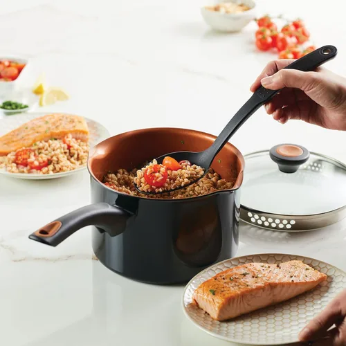 Vista 10 de Farberware Glide - Cacerola antiadherente con colador y tapa, 3 cuartos de galón, color negro