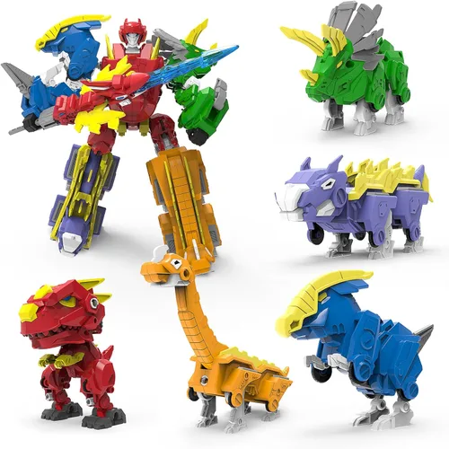 Juego de juguetes de dinosaurio robot 5 en 1: gran kit de robot transformable para desmontar con 5 figuras de acción de dinosaurio - juguetes de
