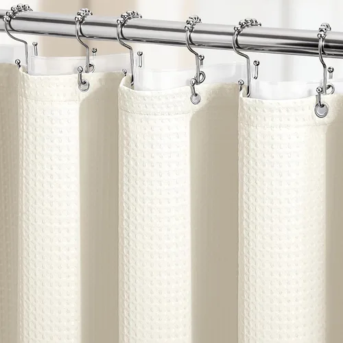 Vista 41 de Cortina de ducha Dynamene de tela blanca, cortinas de ducha de lujo para hotel con textura de nido de abeja, cortinas de baño pesadas de 72