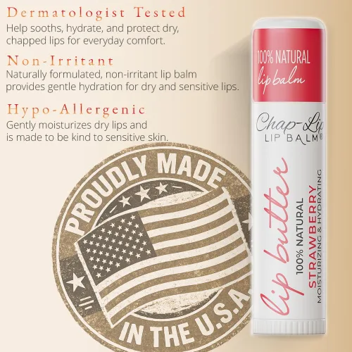 Vista 2 de CHAP-LIP Bálsamo labial 100% natural hidratante en masa con sabores de frutas, aceite de coco, manteca de cacao - Regalos de Navidad, rellenos