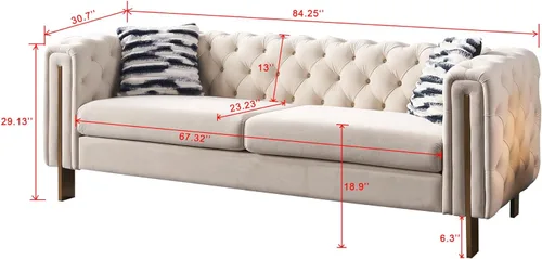 Sofá Chesterfield de terciopelo, sofá tapizado clásico copetudo, moderno sofá largo de 3 plazas, muebles con respaldo copetudo para sala de estar y