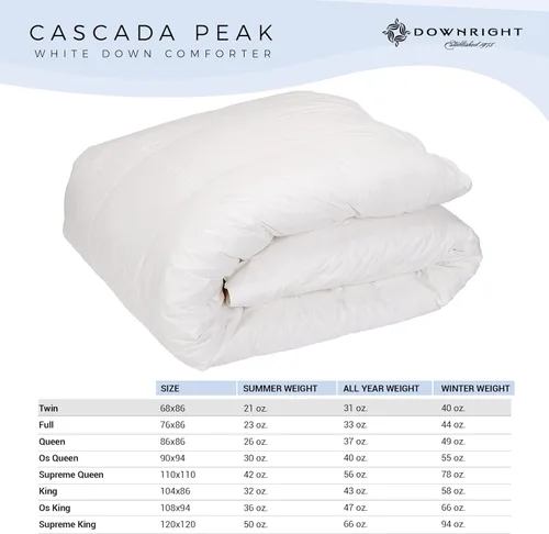 Vista 6 de Downright Cascada Peak - Edredón de plumón blanco de lujo, 600 potencia de relleno, 100% algodón de 300 hilos, peso de invierno de 40 onzas, 100%