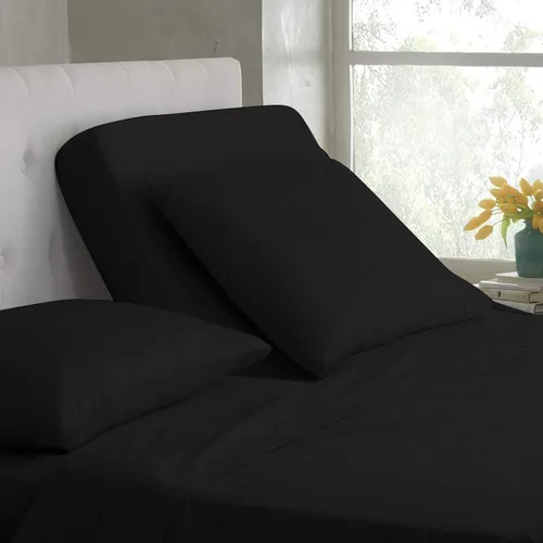 Split Queen – 100% algodón Split Top-Queen (sábana bajera ajustable tamaño Queen tamaño queen) 600 hilos, negro sólido, tejido satinado, bolsillo
