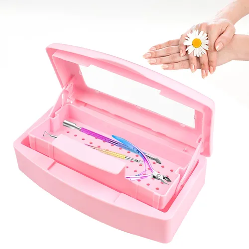 Caja esterilizadora de herramientas de uñas, bandeja de esterilización de plástico, caja de esterilización de plástico organizador de almacenamiento