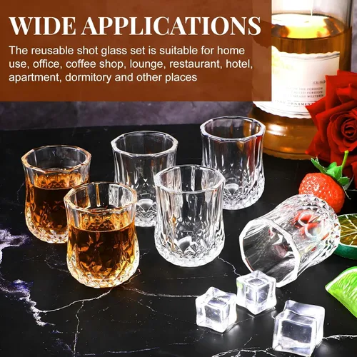 Vista 5 de Meanplan Juego de mini vasos de chupito de 1.7 onzas, vasos de degustación, base pesada, taza de chupito transparente, lindas tazas de vino Cordial