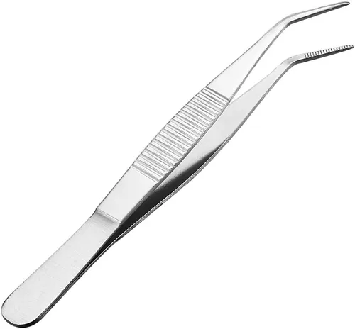 uxcell Pinzas de acero inoxidable de 5 pulgadas con punta dentada curvada y puntiaguda