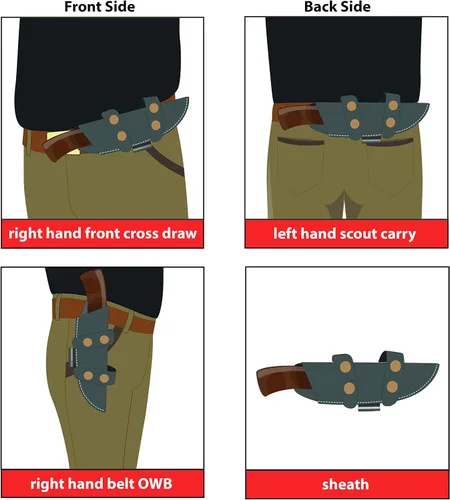 Vista 9 de GCS - Cuchillo táctico de acero hecho a mano con mango de micarta D2, cuchillo de caza, cuchillo de campamento con funda de cuero, hoja de espiga