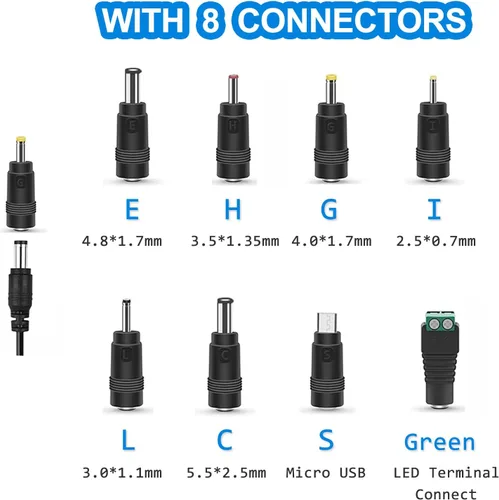 Vista 3 de Fuente de alimentación de 12 V 2 A, adaptador de corriente universal con 8 enchufes seleccionables, adaptador de corriente para fuente