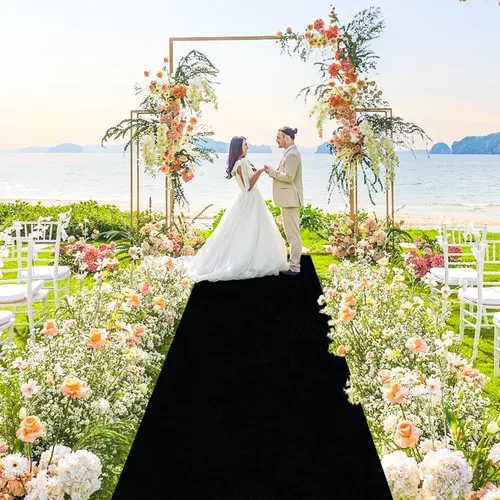 Vista 3 de Camino de pasillo negro de 4 x 15 pies para ceremonia de boda, alfombra de pasillo de terciopelo para pasillo, accesorios de boda para recepción