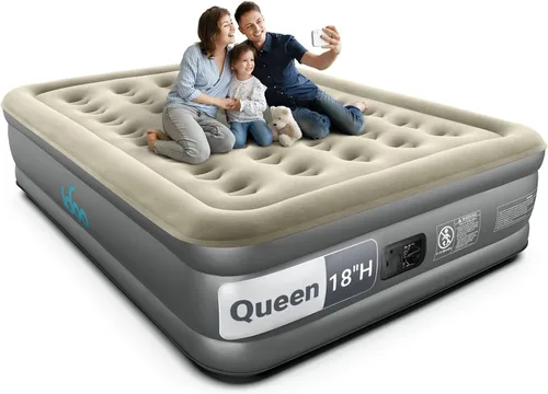 Vista 17 de iDOO - Colchón de aire tamaño Queen con bomba integrada, colchón inflable elevado de 18 pulgadas, cama de aire portátil de cuatro cámaras mejorada