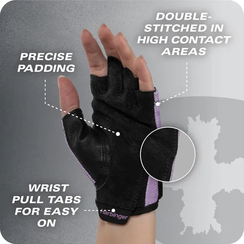 Vista 8 de Harbinger Power Gloves 3.0 - Durable Half Finger Weightlifting Gloves with Adjustable Wrist Closure, Breathable Leather Palm, Small, Women's