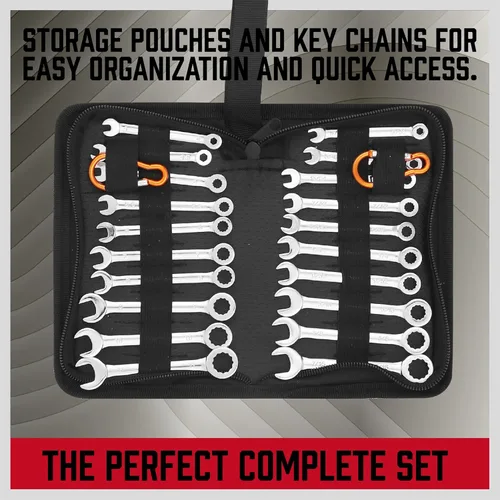 Vista 3 de Premium Midget Wrench Set - 22-Piece Mini Combination Wrench Set Metric & SAE Ignition Wrench Sets 4-10mm & 5/32'' to 7/16'' Lightweight Small Carry