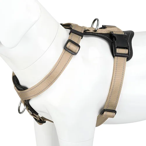 Plutus Pet Adjustable No Pull Dog Harness with Leather Accents, Heavy Duty Reflective Nylon Vest for Training, Hiking, Easy Walk Harness for Small,