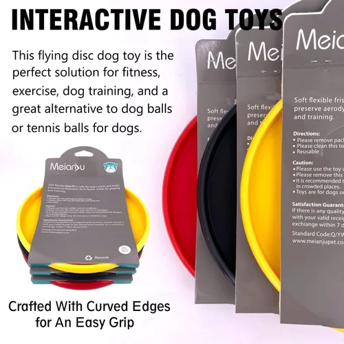 Vista 4 de XIGOU Disco volador para perros, 3 piezas de juguete de competición para perros, suave e indestructible de goma ligera para perros, flota
