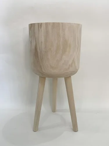 Vista 3 de RISEON - Maceta de madera moderna de mediados de siglo hecha a mano, soporte rústico para plantas de interior, maceta grande (grande)