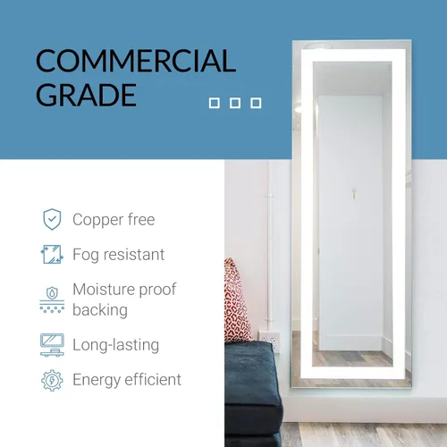 Vista 7 de Mirrors & Marble Espejo de pared LED pequeño – Espejo rectangular iluminado frontal para baño, dormitorio o ducha, antivaho y montado en la pared