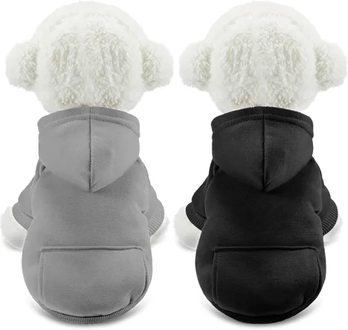 SATINIOR 2 piezas de sudadera con capucha para perros de invierno, sudaderas cálidas para perros pequeños con bolsillos, abrigo de algodón para ropa