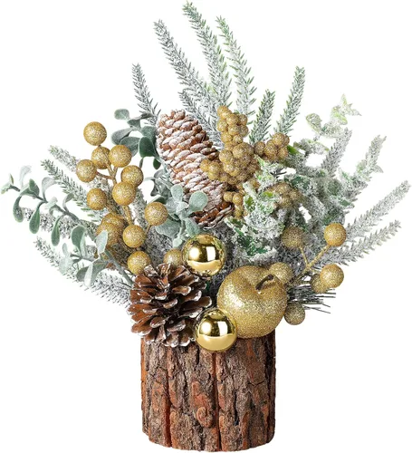 Vista 10 de Hatisan Árbol de Navidad pequeño con adornos de Navidad, piña baya, árbol de Navidad artificial de mesa para decoración de Navidad, hogar