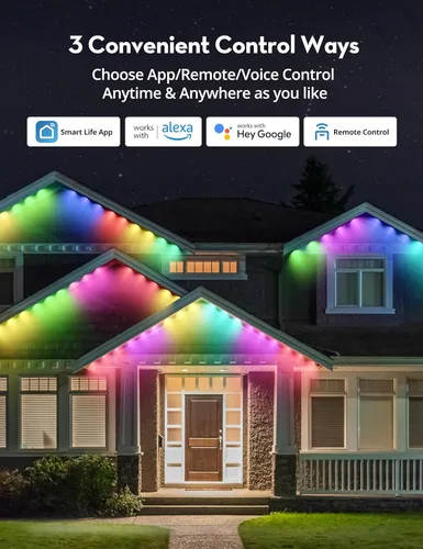 Vista 5 de RGB+IC - Luces permanentes para exteriores para jardín de casa, 50 pies, luces de alero inteligente, luces de cadena, IP67 impermeable