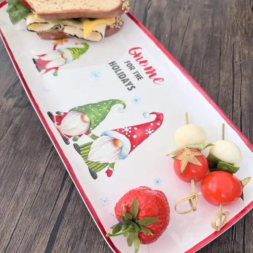 Vista 7 de UPware, bandeja de servir de melamina de gnomo navideño, bandeja rectangular de 15 x 6.5 pulgadas, bandeja de comida libre de BPA para entretener