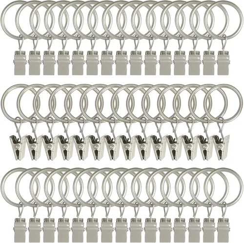 Vista 39 de Paquete de 44 anillos de cortina de metal con clips, clips para cortinas con anillos, anillos de cortina de 1 pulgada de diámetro interior, se