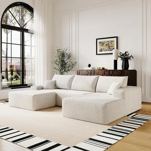 Vista 43 de AUGOP Sofá modular moderno de 96 pulgadas para sala de estar, sofá modular con sofás en forma de L, sofá tapizado sin hueso, sofá seccional con Negro