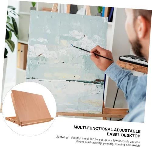 Vista 5 de COHEALI Caballete de mesa ajustable portátil 4k para tableta, caballete de mesa de madera, almohadillas antideslizantes plegables 3 modelo pequeño