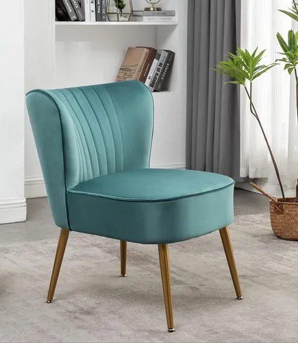 Vista 82 de Silla moderna de terciopelo para sala de estar, dormitorio o entrada, diseño elegante y cómodo sin brazos con patas de metal, color negro