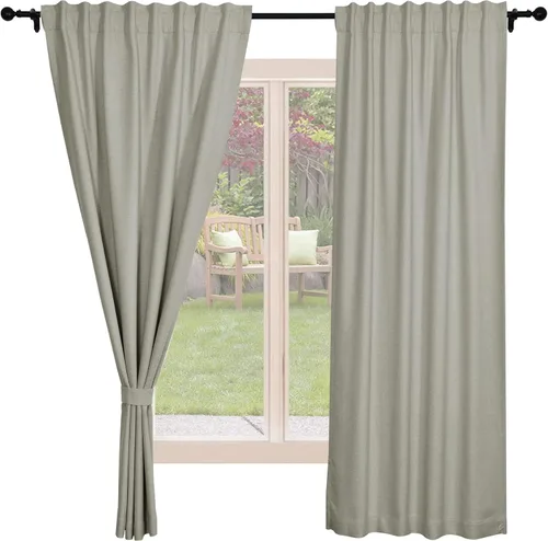 Vista 56 de Frelement Cortinas opacas de lino natural, paneles de cortinas con bolsillo para barra y pestaña trasera, para sala de estar, cortinas