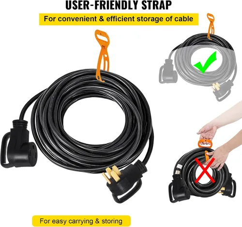 Vista 6 de VEVOR Cable de extensión de RV de 50 pies y 50 amperios, NEMA N14-50P a N14-50R, 125/250V resistente STW 6/3+ 8/1, cable de alimentación