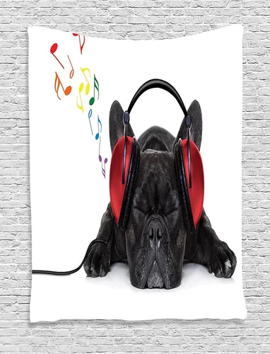 Vista 20 de Ambesonne Tapiz para amantes de los perros, siluetas de diferentes razas de perros, Chow Chow Shepherd Pinscher Spaniel, colgante de pared