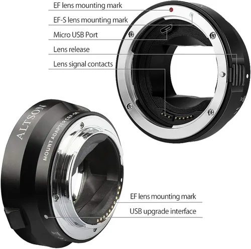 Vista 2 de Lente EF/EF-S a Sony E Mount T Adaptador inteligente, anillo adaptador de lente de enfoque automático para lente Canon EF/EF-S a cámara Sony E Mount