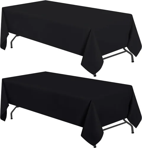 Vista 7 de White Classic WEALUXE Black Table Cloth for 6 Foot Rectangle Tables, 60x102 inches, Water, Stain and Wrinkle Resistant, 200 GSM Washable Poly Fabric
