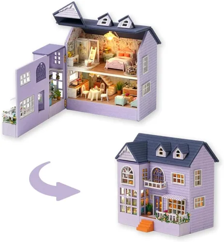 Vista 14 de TuKIIE Kit de casa en miniatura con muebles, a escala 1:100, sala creativa, mini casa de muñecas de madera, rincón de libro para niños, adolescentes