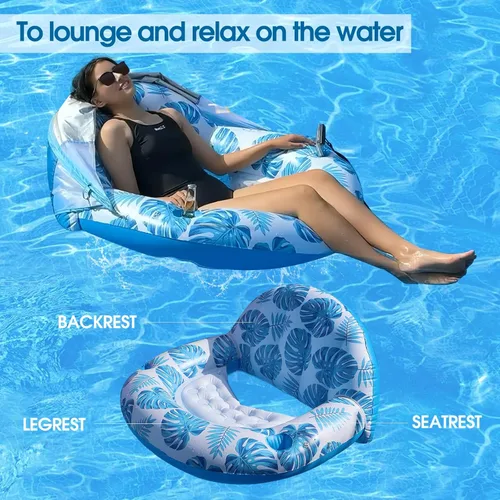 Vista 4 de COOLCOOLDEE New Upgraded Pool Chair Float with Shade,XL Pool Floats for Adults Heavy Duty,Inflatable Pool Chair Lounge Float with Cup Holder &