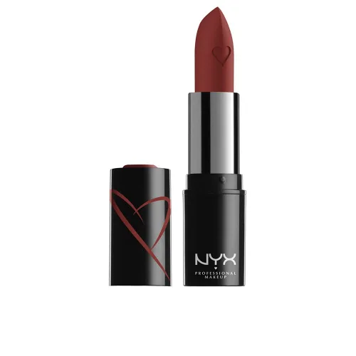 Vista 7 de NYX PROFESSIONAL MAKEUP Lápiz labial satinado Shout Loud, infundido con manteca de karité - Objetivos de esposa (Azul Rojo)