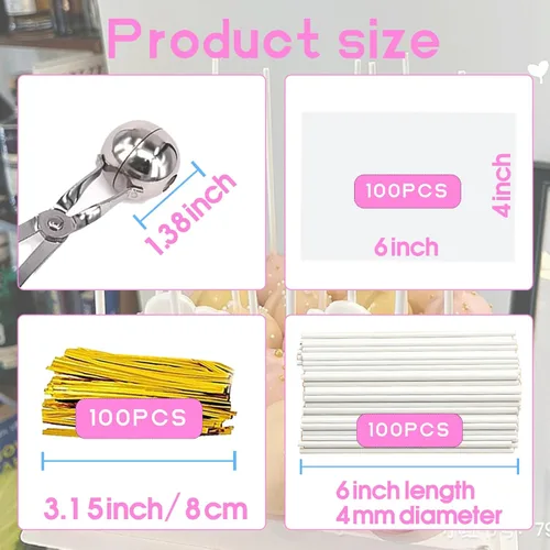 Vista 2 de Kit de palitos y envoltorios para tartas de 6 pulgadas, incluye palitos de piruleta de papel de 6 pulgadas, bolsas de dulces, lazos giratorios